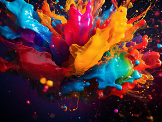Paint splashes add a burst of color to the abstract background. - obrazy, fototapety, plakaty