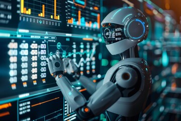 Fototapeta na wymiar A futuristic robot analyzing investment trends