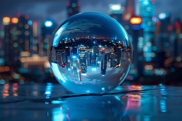 A digital rendering of a crystal ball showing the potential outcomes of different investment choices - obrazy, fototapety, plakaty