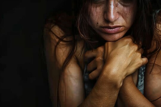 A kidnapper holding a victim hostage