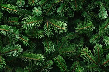 Fir tree branches green texture background, seamless Christmas banner design, nature illustration for holiday decor