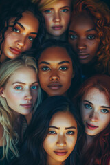 Obraz premium Group portrait of diverse women. Diversity, equity and inclusion, DEI concept. High quality photo