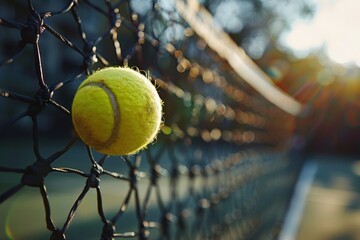Tennis racket hitting a ball over a net