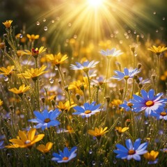 Obraz na płótnie Canvas A beautiful field of wildflowers in the sunny meadow. 