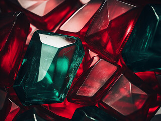 Ruby glass texture: Red glass background exhibits a green tint for depth.