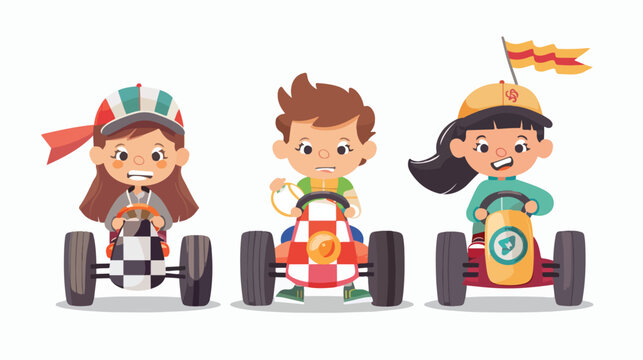 Cute little racer girl and boy racing car cup flag