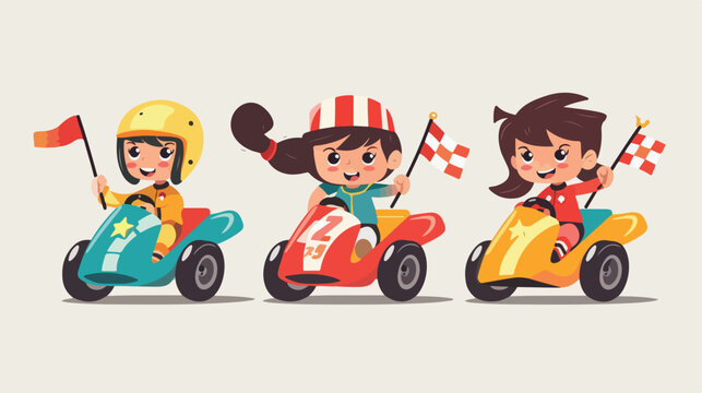 Cute little racer girl and boy racing car cup flag