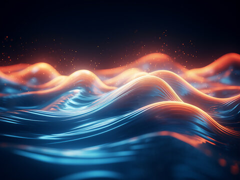 Cool waves of abstract light form a mesmerizing backdrop.
