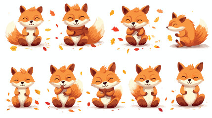 Obraz na płótnie Canvas Cute Red Fox in Scarf Watching Leaf Falling and Med