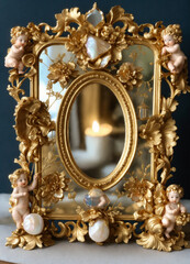 Fototapeta premium antique gold frame with mirror
