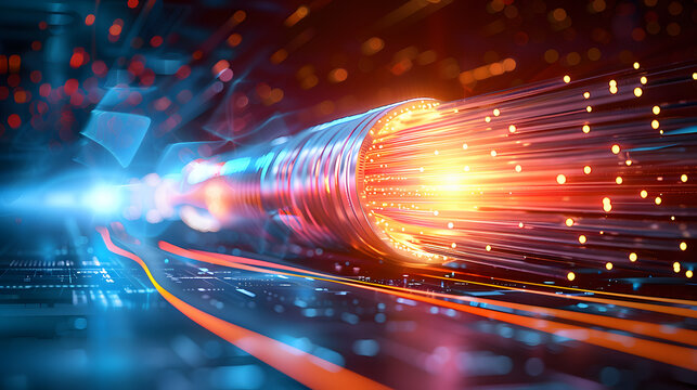 Optical fiber cable on abstract technology background. 3d illustration.