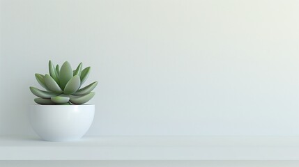 A lone succulent plant positioned on a clean, minimalist white shelf, stock photography generative ai images