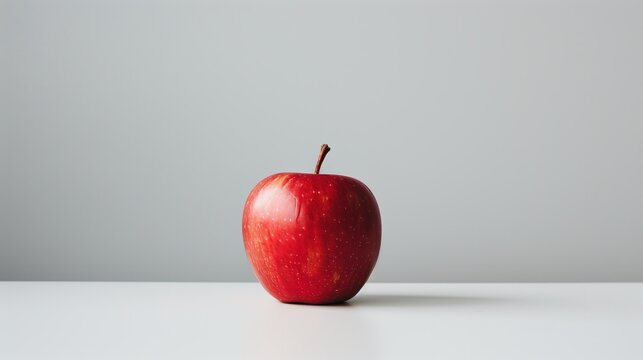 A single red apple placed delicately on a pristine white surface, minimalist style, real photo, stock photography