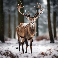 A deer in the snow