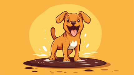Dog Peeing Funny Flat Vector Illustration In Creati