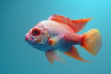 Clay model 3D rendering of a tropical fish, vibrant solid background, simplistic yet detailed , clean sharp