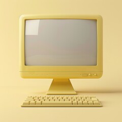 Claystyle 3D rendering of a desktop computer, isolated on a pure solid background, simplified details , clean sharp