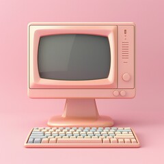 Claystyle 3D rendering of a desktop computer, isolated on a pure solid background, simplified details , clean sharp