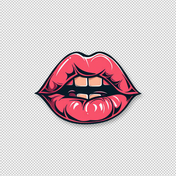 Stylized Cartoon Lips in a Vivid Laugh transparent background