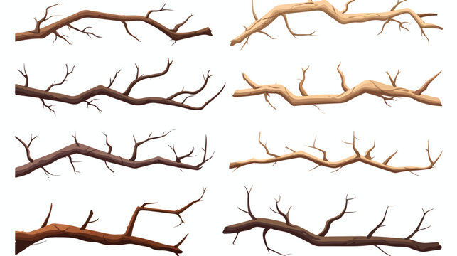Dry wooden tree branches set cartoon vector illustr