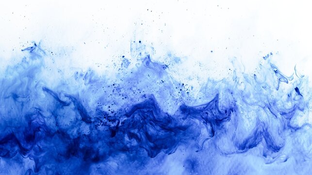 Blue paint is splashed on a white surface