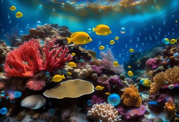 Fototapeta na wymiar A Mesmerizing Symphony of Coral, Oil Bubbles, and Marine Life