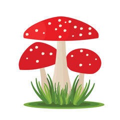 Red mushrooms isolated on white, cartoon vector illustration