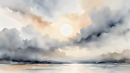Fototapeten Sunset over the sea with clouds, illustration. © Maule