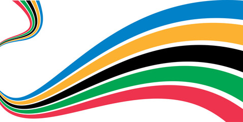Vibrant Abstract Curves Flowing Across a White Backdrop. Abstract wavy stripes of Olympic games colors. Vector illustration