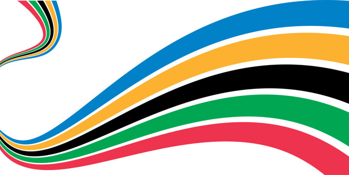 Vibrant Abstract Curves Flowing Across a White Backdrop. Abstract wavy stripes of Olympic games colors. Vector illustration