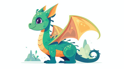 Fairytale Dragon Flat Isolated Childish Style Simpl