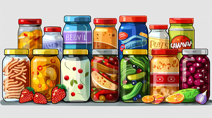 Cartoon canned food. - obrazy, fototapety, plakaty