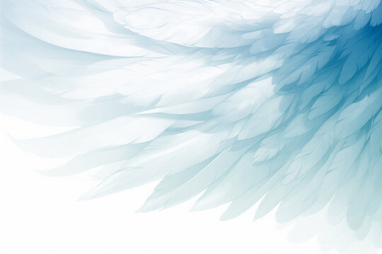 輝く柔らかな羽毛の翼を広げた青い背景