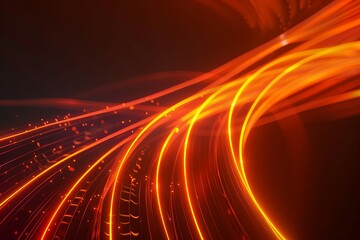 Fototapeta na wymiar Glowing orange neon curved line on dark background, futuristic light trail illustration