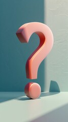 3D question mark icon with a distinct shadow, on a pastel cerulean background, symbol of curiosity