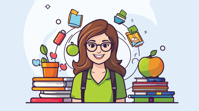 Female Teacher Lineal Color Icon - Back to School I