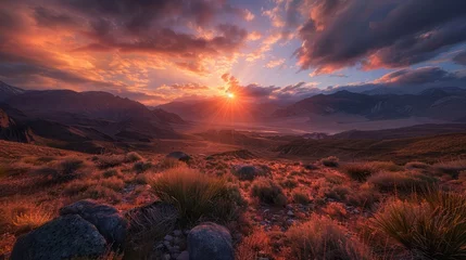 Deurstickers Sunset over the mountains © Khalif