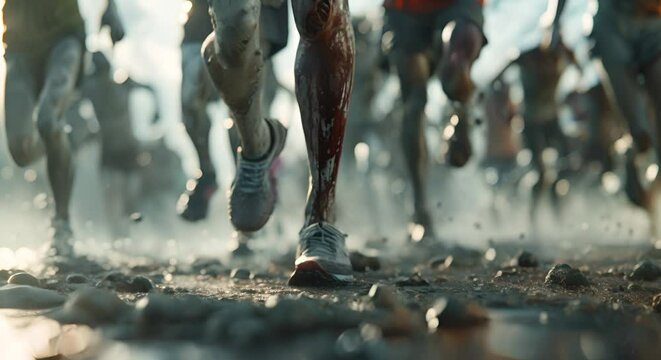 Zombie joining a running club 3D render