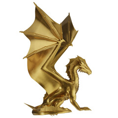 3d rendered overlay of golden dragon statue isolated on transparent background 