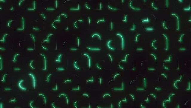 An image composed of bright green letters forming a heart shape. The letters illuminate against a dark background, resulting in a mesmerizing glow