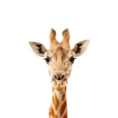 Naklejka premium Giraffe from Giraffidae family gazes at camera against transparent background