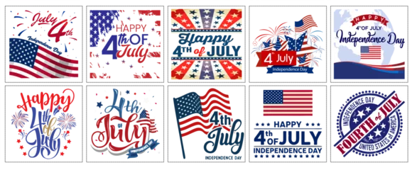 Foto op Canvas Premium Vectors   The symbol and elements of the fourth of July are set in the blue, red and white colors of the U.S. flag, isolated. Patriotic decoration for design. Photos about events, design, memo © hadi