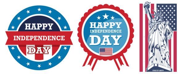 Premium Vectors | The symbol and elements of the fourth of July are set in the blue, red and white colors of the U.S. flag, isolated. Patriotic decoration for design. Photos about events, design, memo