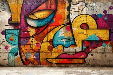 Obraz premium Gritty Urban Graffiti Art on Rough Concrete Wall - Edgy Street Art Illustration