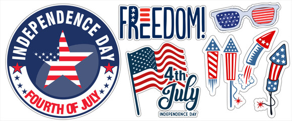 Premium Vectors | The symbol and elements of the fourth of July are set in the blue, red and white colors of the U.S. flag, isolated. Patriotic decoration for design. Photos about events, design, memo