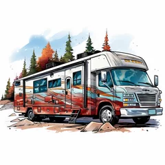 Foto op Canvas Autumn Forest RV Camping Illustration   © Keyser the Red Beard