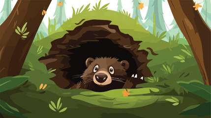 Funny Mole as Forest Animal Peeping Out from Earth