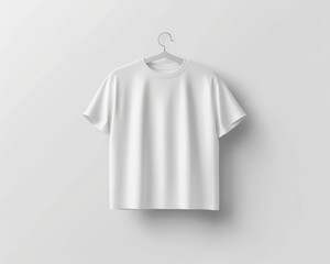 White T-shirt on a hanger isolated on white background.