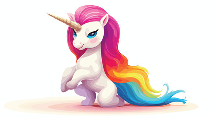 Funny Unicorn Character with Rainbow Mane and Tail