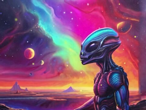 ilustração de  alienígena no planeta colorido